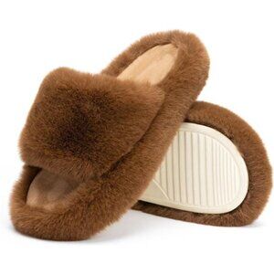 Women's Fuzzy Memory Foam Bedroom Slippers, Dark Brown